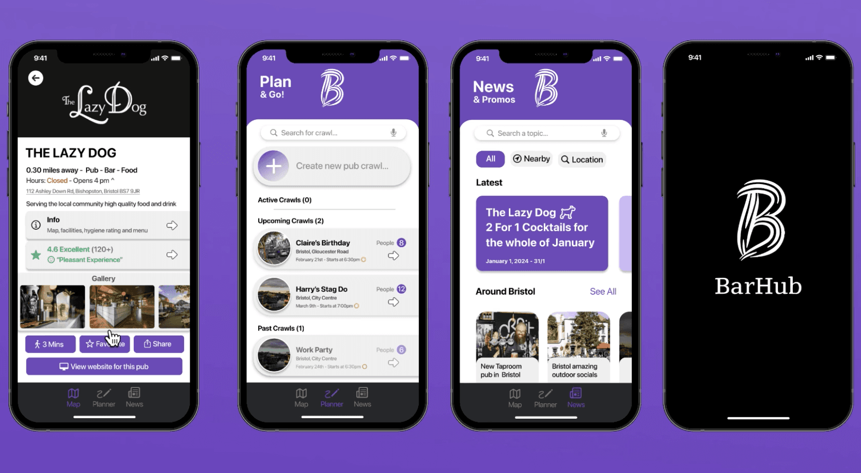 BarHub iOS app screens with the BarHub logo