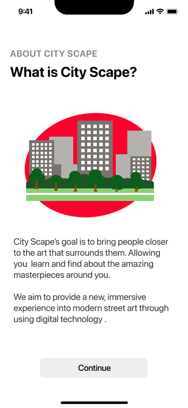 What is City Scape onboarding screen explaining the app's goal