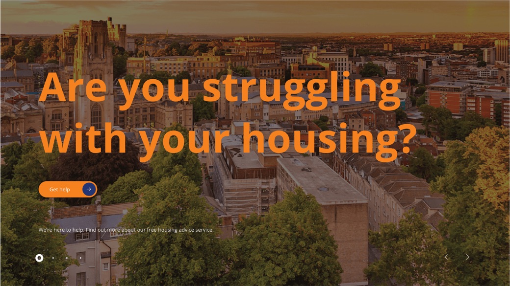 Housing Matters website homepage: 'Are you struggling with your housing?'