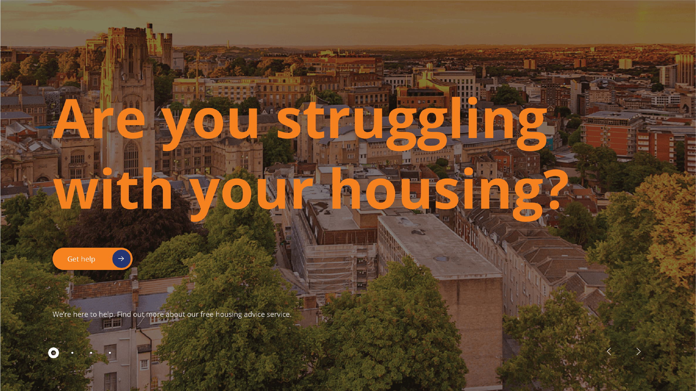 Housing Matters website homepage: 'Are you struggling with your housing?'
